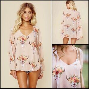 Show Me Your Mumu Western Skull Long Sleeve Blouse Top Medium